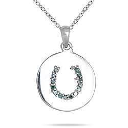 10k Gold 1/10ct TDW Blue Diamond Horseshoe Necklace  