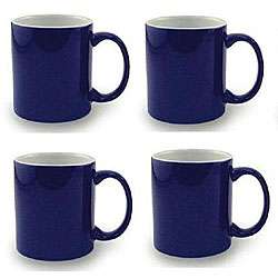 Ceramic Cobalt Navy Blue and White Coffee/ Tea Mugs (Pack of 4 