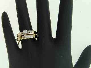   Gold Diamond Engagement Ring Wedding Band Trio Bridal Set  