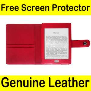 Genuine Leather Pouch Case Cover Jacket for  Kindle Touch Red 04 