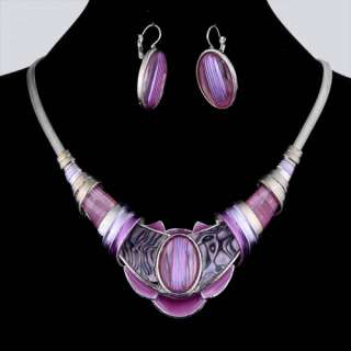   pink enamel herringbone chain necklace earring set 42N003  