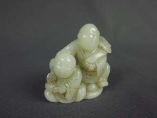   Antique Chinese Carved White Jade Children Statue w. Ruyi  