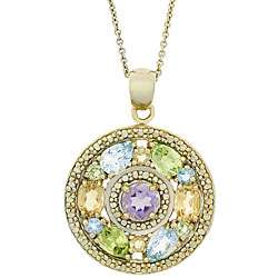   and Sterling Silver Multi gemstone Medallion Necklace  
