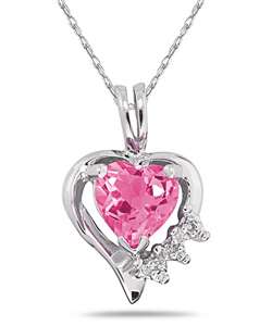 10k Gold Pink Topaz and Diamond Heart Necklace  