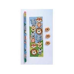  Zoo Animal Pencil, Eraser and Sticker Set   12 sets per 