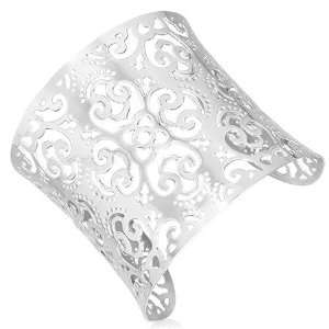  Stainless Steel Filigree Spiral Flower Lace Womens Cuff 