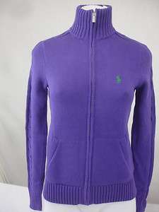 NWT Ralph Lauren Misses Cardigan Sweater Full Zip Cotton Purple Green 