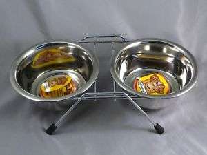 Double Diner Stainless Steel w/stand 1 pint Dog Bowl  