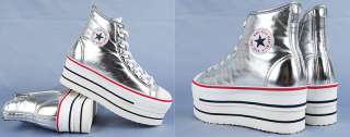 Womens Silver Shiny Platform High Top Zip Sneakers US 6~8 / Womans 