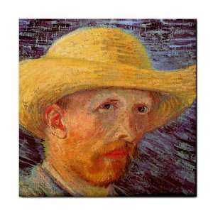  Self Portrait with Straw Hat By Vincent Van Gogh Tile 