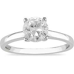 10k White Gold Created White Sapphire Solitaire Ring  