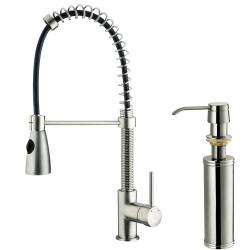 Vigo Stainless Steel Pullout Spray Kitchen Faucet with Soap Dispenser 