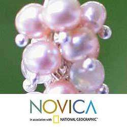 Silver Rosebuds Freshwater Pearl Quartz Earrings (4 mm) (Thailand 