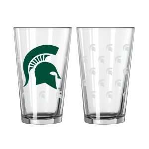 Michigan State Spartans Satin Etch Pint Glass Set  Sports 