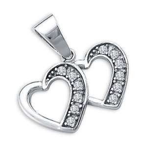    14k White Gold Double Two Heart Love Charm Pendant New Jewelry