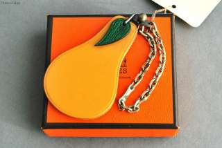   HERMES Fruit Pear Leather Key Chain Bag Charm with Box  