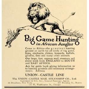  1923 Ad Union Castle Mail Steamship Cruise Lion Hunting 