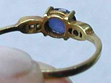dainty 3 stone SAPPHIRE & DIAMOND 14kt yellow gold ring  