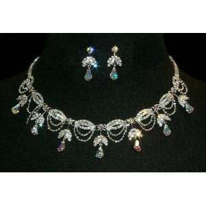  #13109 Elegant Drape Crystal Necklace Set Jewelry