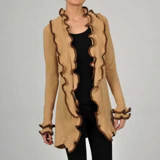   Womens Ruffled Faux Leather Trim Open front Cardigan  