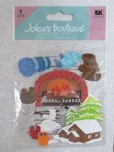 Winter35 JOLEES 3D Stickers LOG CABIN, HOT COCOA, FIRE  