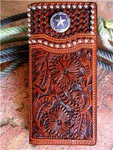 TOOLED LEATHER MENS WALLET WESTERN COWBOY TEXAS STAR  