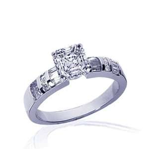  1.20 Ct Asscher & Baguette Cut Diamond Engagement Ring 14K 