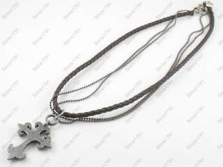   Tribal Leather Necklace Choker Mens Womens Cross Snap closure  