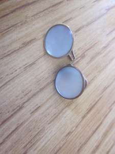 ANTIQUE Pair CUFF LINKS MOTHER OF PEARL CIRCLES Vintage Jewelry  