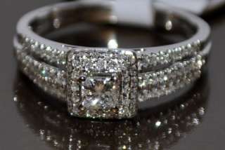 DIAMOND WEDDING SET 14K WHITE GOLD .72CT 2PC ENGAGEMENT RING + BAND 