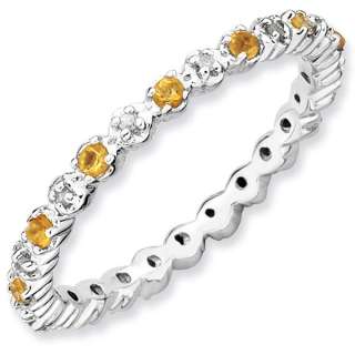 Sterling Silver Citrine and Diamond Eternity Stackable Ring 1/20ctw 