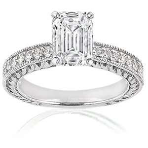 85 Ct Emerald Cut Diamond Engagement Ring 14k SI2 D COLOR CUT VERY 