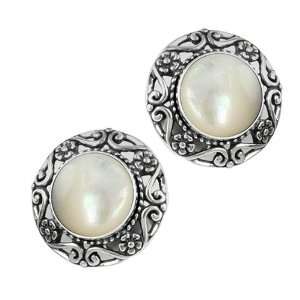    Sterling Silver White Mother of Pearl Button Earrings Jewelry