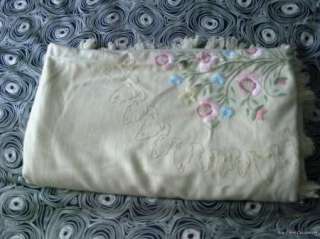 Fab Vtg Embroidered King Bedspread Wool Blanket 102x96 Floral 