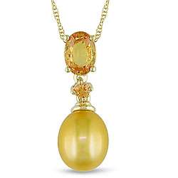 10k Gold Yellow Pearl and Yellow Sapphire Necklace  