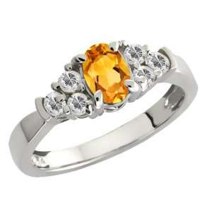  0.76 Ct Oval Yellow Citrine and White Topaz Sterling 