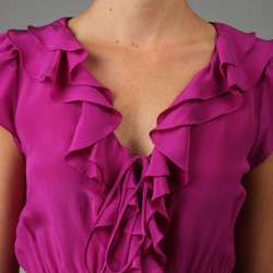 CC Couture Womens Fuchsia Silk Ruffled Dress  