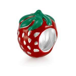  Sterling Silver Red Enamel Strawberry Bead Charm Fits Pandora Bracelet