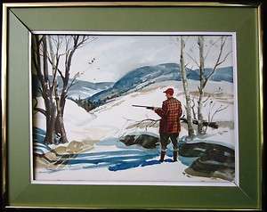 Brownson HUNTING IN THE WILDERNESS   framed original watercolor 