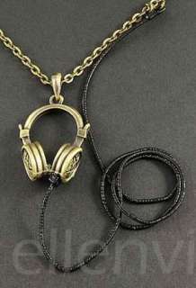 Cool DJ Headphones Hip Hop Music Pendant Necklace Vintage Gold Tone 