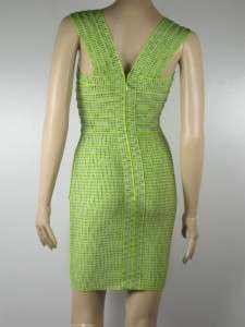 Lime green Jacquard Bodycon Bandage Dress XXS XS S M L  