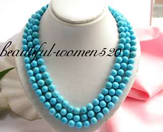 3row nature 10mm sky blue turquoise bead necklace  