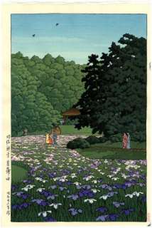 KAWASE HASUI Japanese Woodblock Print IRIS GARDEN 1951  