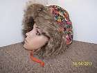 Vtg Winter Fur Flower Orange Hood Hat