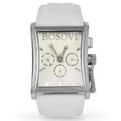 Bosovi Mens Stainless Steel White Dial Diamond Watch  