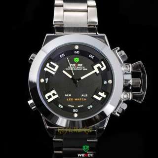 New Luxury DUAL TIME LED Date Alarm Steel Mens Watch  