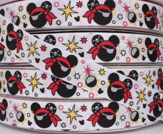 22mm Mr.Mickey Mouse Pirate Cannonball Skull grosgrain ribbon bow 