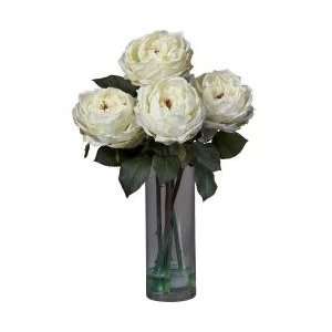Fancy Rose with Cylinder Vase Silk Flower Arrangement   Nearly Natural 