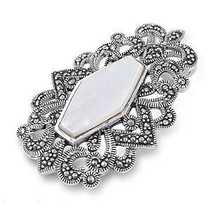   & Mother of Pearl Inlay Ethnic Design Marcasite Pendant Jewelry