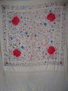 LG 1920 30s Colorful Hand Embroidered Silk Piano Shawl  